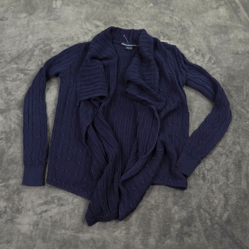 Ralph Lauren Sport Sweater Womens Small Blue Open Front Wrap‎ Cardigan Waterfall
